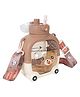 Koochie-Koo Push Button Open Two Way Drinking Sipper Water Bottle for Kids, Cute Water Bottle with Bear Face, Drinking Bottle with Adjustable Shoulder Straps and Stickers, 900 ml (Pack of 1, Brown)