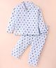 Ollypop Sinker Knit Full Sleeves Front Open Night Suit With Anchors Print - Sky Blue