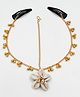 Lime By Manika Navratri Theme Kodi Shell Ghungroos  & Dangling Beads  Head Chain -  Golden