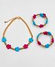 Lime By Manika Navratri Theme Flower Beads Detailed Necklace &  Bracelets Set - Ferozi Blue & Pink