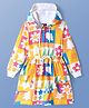 Pine Kids Cotton Knit Full Sleeves Hooded Sweatshirt Dress With Floral Print -  White & Yellow