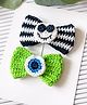 Bobbles & Scallops Halloween Theme Set of 2 Crochet Spooky Ghost & Monster Eye Detailed Bow Clips - Green & Black
