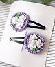Bobbles & Scallops Halloween Theme Set Of 2 Floral Embroidered Hair Clips - Purple & White