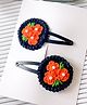 Bobbles & Scallops Halloween Theme Set Of 2 Floral Embroidered Hair Clips - Black & Orange