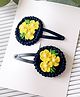 Bobbles & Scallops Halloween Theme Set Of 2 Floral Embroidered Hair Clips - Black & Yellow