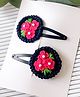 Bobbles & Scallops Halloween Theme Set Of 2 Floral Embroidered Hair Clips - Black & Dark Pink