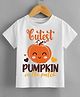 KNITROOT Halloween Theme Half Sleeves Cutest Pumpkin Text Printed Tshirt - White