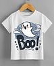 KNITROOT Halloween Theme Half Sleeves Boooo Text Printed Tshirt - White