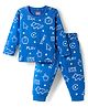 Babyhug Cotton Knit Full Sleeves Night Suit with Text Print - Blue