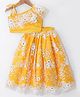 Saka Designs Satin Sleeveless Choli Lehenga Set with Floral Sequin Embroidery - Yellow & White