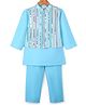 Saka Designs Taffeta Woven Full Sleeves Solid Colour Kurta Pyjama Set with Sequinned Nehru Jacket - Light Blue