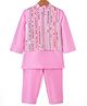 Saka Designs Taffeta Woven Full Sleeves Solid Colour Kurta Pyjama Set with Sequinned Nehru Jacket - Pink