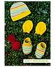 COCOON ORGANICS Cotton Anti Microbial Striped Cap Mitten & Booties Set - Multi Colour