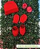 COCOON ORGANICS Cotton Anti Microbial Solid Cap Mitten & Booties Set - Red