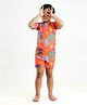 Somersault Half Sleeves Beach Theme Printed Two Piece Swimsuit - Orange