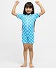 Somersault Half Sleeves Checked Swimsuit - Blue