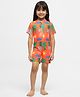 Somersault Half Sleeves Beach Theme Printed Legged Swimsuit - Orange