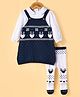 ToffyHouse 100% Cotton Knit Full Sleeves Winter Wear Polka Dots Printed Peter Pan Collared Top with Deer Designed  Sweater Dress & Stockings - Navy Blue
