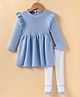 ToffyHouse Cotton Knit Full Sleeves Solid Winter Frock with Stocking - Light Blue