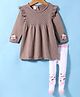 ToffyHouse 100% Cotton Knit Full Sleeves Winter Wear Floral Designed Sweater Dress with Stockings & Frill Detailing - Grey