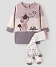 ToffyHouse Cotton Knit Raglan Sleeves Frock & Legging with Animal Print - Cream