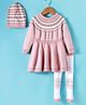 ToffyHouse 100% Cotton Knitted Full Sleeves Winter Wear Designed  Sweater Dress with Hat & Stockings - Pink