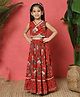 READIPRINT Cotton Sleeveless Floral Printed & Lace Embellished Lehenga Choli Set - Red