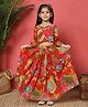 READIPRINT Cotton Three Fourth Sleeves Floral Printed & Lace Embellished Lehenga Choli Set - Red