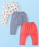 Babyhug Cotton Knit Full Length Diaper Leggings With Stripes Polka Dots & Floral Print Pack Of 3 - Navy Off White & Red