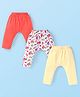 Babyhug Interlock Cotton Knit Full Length Striped & Floral Printed Diaper Leggings Pack of 3 - Red Yellow & White