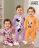 Babyhug Disney Interlock Knit Full Sleeves Front Open Minnie Mouse Printed Rompers Pack of 3 - Lilac Yellow & Pink