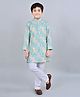 BT DEZINES Full Sleeves Abstract Printed Sequined Kurta Pajama Set - Turquoise Blue