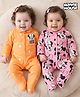 Babyhug Disney Interlock Knit Full Sleeves Footed Sleepsuits with Minnie Mouse Print Pack of 2 - Orange & Pink