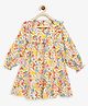 Campana Full Sleeves Frilled Yoke Floral Printed Dress - Off White & Multicolour