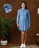 MomToBe Cotton Full Sleeves Mild Washed Maternity Dress With Nursing Access - Light Blue