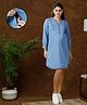 MomToBe Cotton Full Sleeves Solid Maternity Dress With Nursing Access - Light Blue