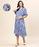 MomToBe Rayon Half Bell Sleeves Floral Printed Maternity Dress With Nursing Access - Blue