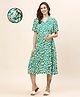MomToBe Rayon Half Bell Sleeves Floral Printed Maternity Dress With Nursing Access - Green