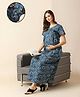 MomToBe Cotton Half Sleeves Floral Printed Nighty With Nursing Access - Blue