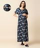 MomToBe Cotton Half Sleeves Leaves Printed Nighty With Nursing Access - Green