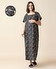 MomToBe Cotton Half Sleeves Floral Printed Nighty With Nursing Access - Teal Green