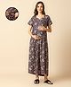 MomToBe Cotton Half Sleeves Floral Printed Nighty With Nursing Access - Purple