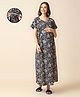 MomToBe Cotton Half Sleeves Floral Printed Nighty With Nursing Access - Blue