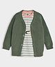 Mi Arcus 100% Cotton Full Sleeves Striped & Cat Printed Tee & Solid Cardigan Set - Green