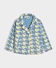 Mi Arcus Full Sleeves Houndstooth Pattern Coat - Blue & Cream