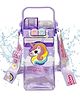 Bunie Unicorn Theme Water Bottle with Dual Cap, Straw, Strap & Carry Handle - Purple