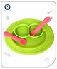 Aditi Toys Oval Baby Food Tray, Silicon Food Plate with Multiple Compartments & Two Spoons, Silicone Plate for Feeding Baby, Easy to Clean Silicon Plate Microwave & Dishwasher Safe. (Light Green)