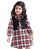 Babyhug Woven Full Sleeves Collared Checkered Frock & Jacket with Knot Detailing - Red & Black