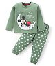 Babyhug Disney Single Jersey Knit Full Sleeves Night Suit with Mickey Mouse Graphics- Olive Green
