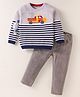 ToffyHouse Knit Full Sleeves Winter Wear T-Shirt & Lounge Pant Set With Vehicle Print - Light Grey